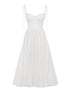 White sleeveless cotton bustier midi dress with thin straps on a white background