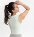 Mint ribbed sports tank shown from back, fitted around waist.