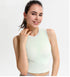 Front view of mint ribbed workout tank on model.