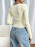 back view of square neck rib knit long sleeve crop top, slim fit waist