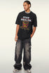 Model wearing black T-shirt with bullet fries graphic and 'Stay Health.' text.