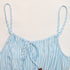 Flat lay of cami dress top showing tie neckline and blue-white stripes.