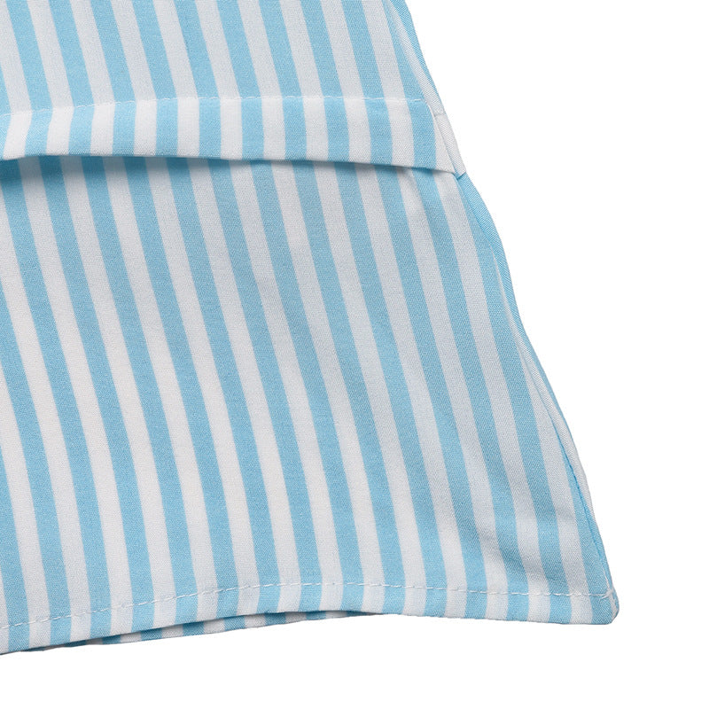 Hem detail of striped midi dress showing neat stitching and pattern alignment.