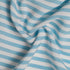 Fabric close-up showing soft blue and white vertical stripes in lightweight weave.