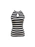 Flatlay of fitted striped keyhole top.