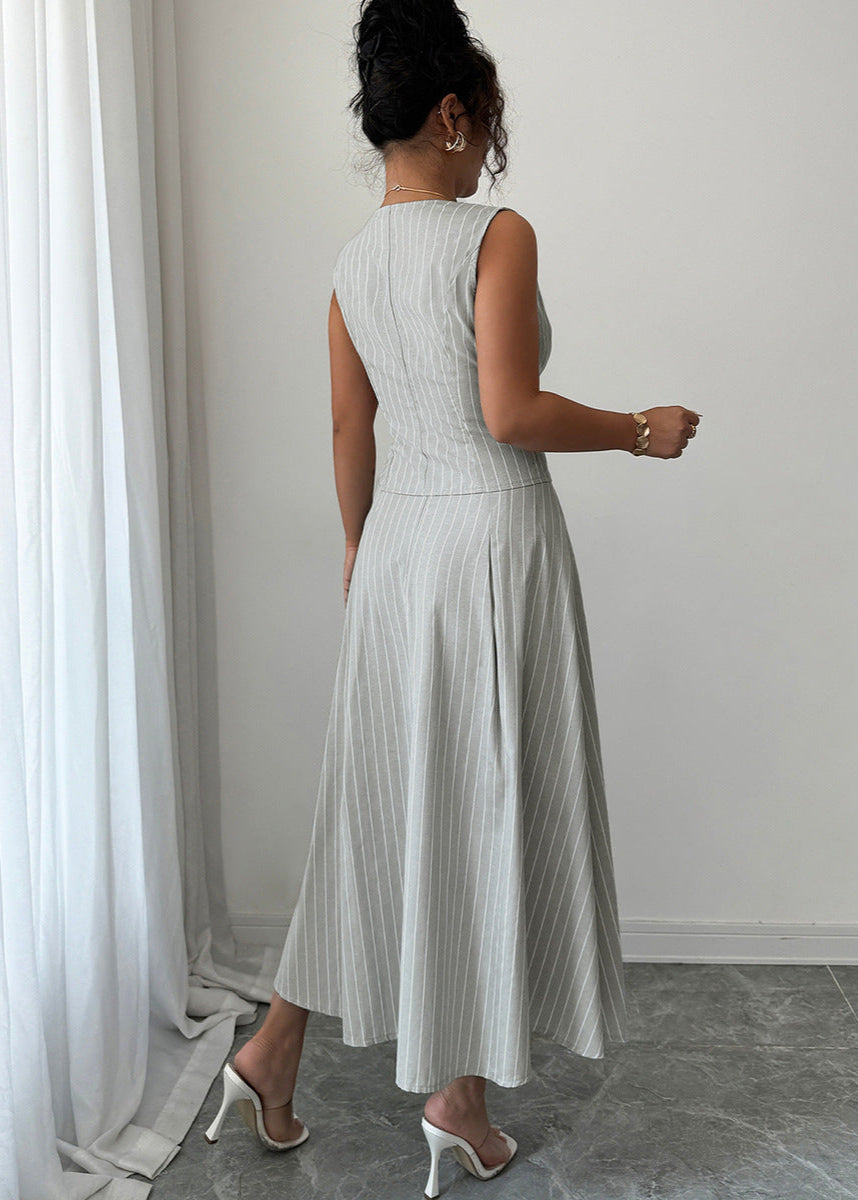 Two Piece Skirt Set Striped Vest Midi Skirt – Women's Outfit – ZINNTRA
