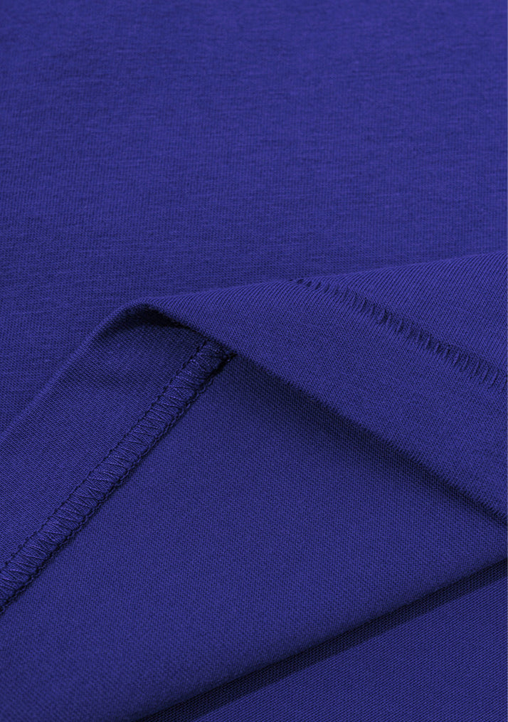 Fabric texture close-up showing inner and outer stitching in academy blue.