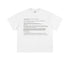Flat lay of white oversized tee featuring black system error text.