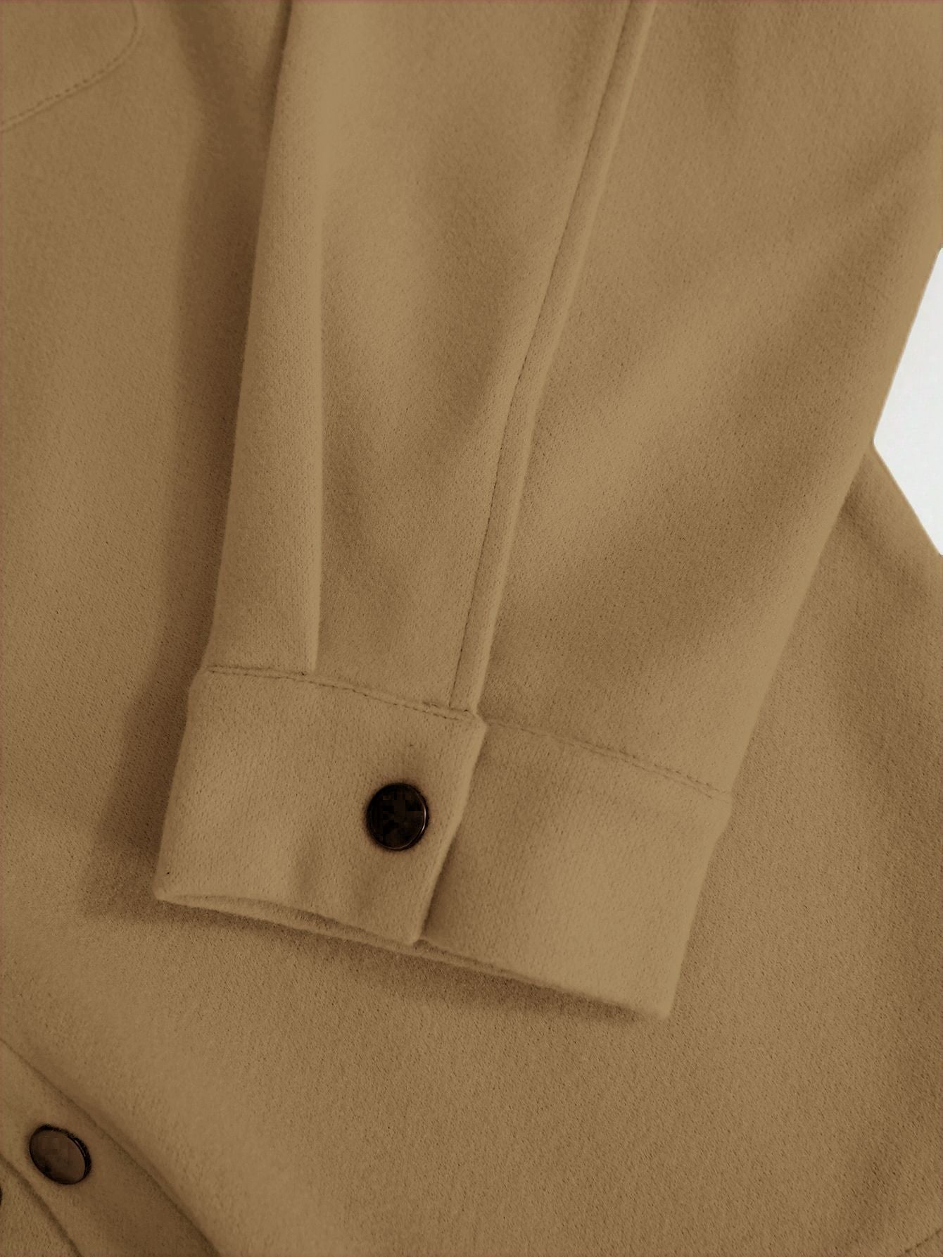 tan wool jacket cuff and snap button detail