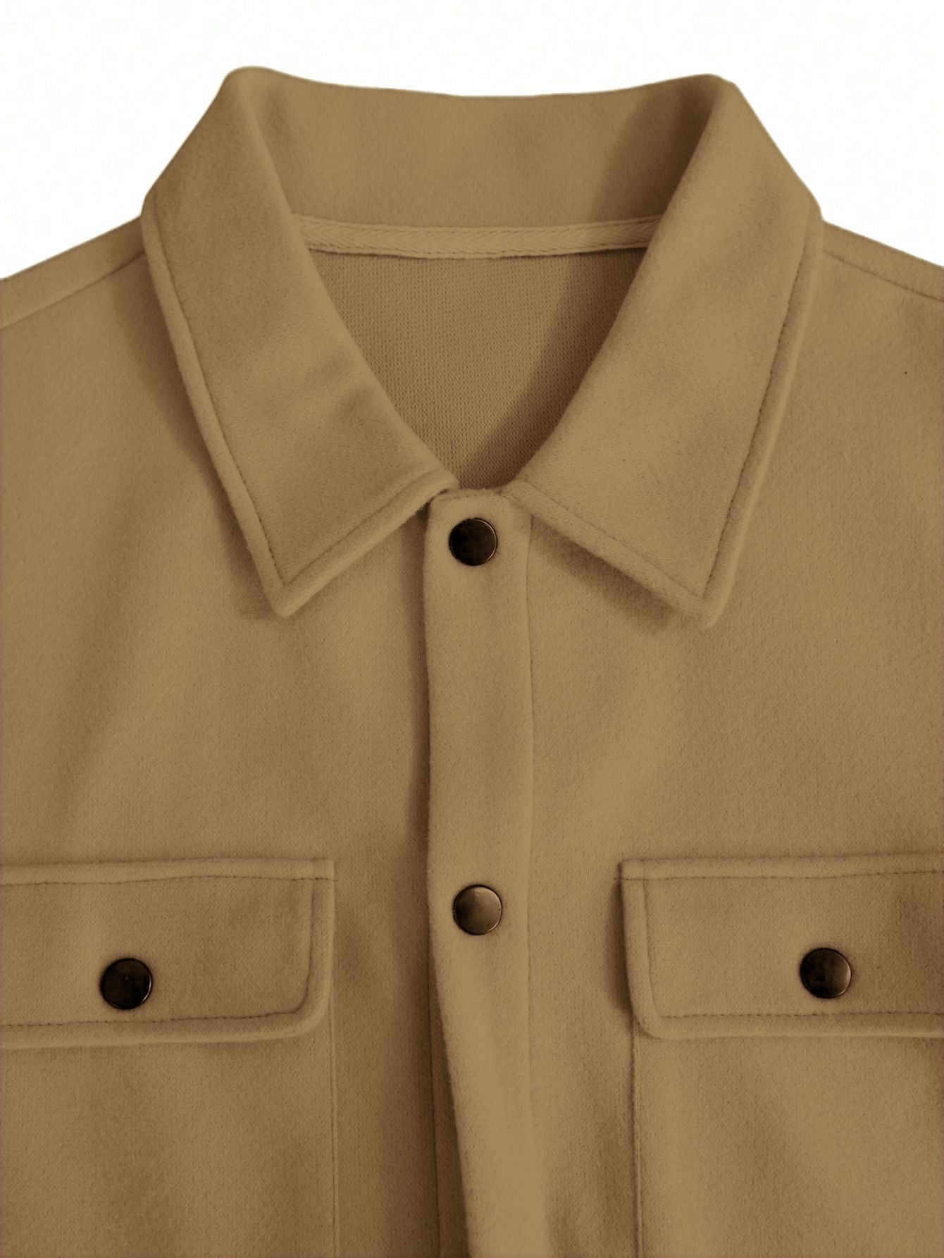 tan men’s wool jacket flat lay front view with pockets