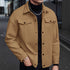tan wool jacket men’s front view with pockets and lapel collar