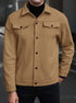tan men’s wool jacket full front street pose