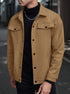 tan men’s wool jacket street front angle with buttons