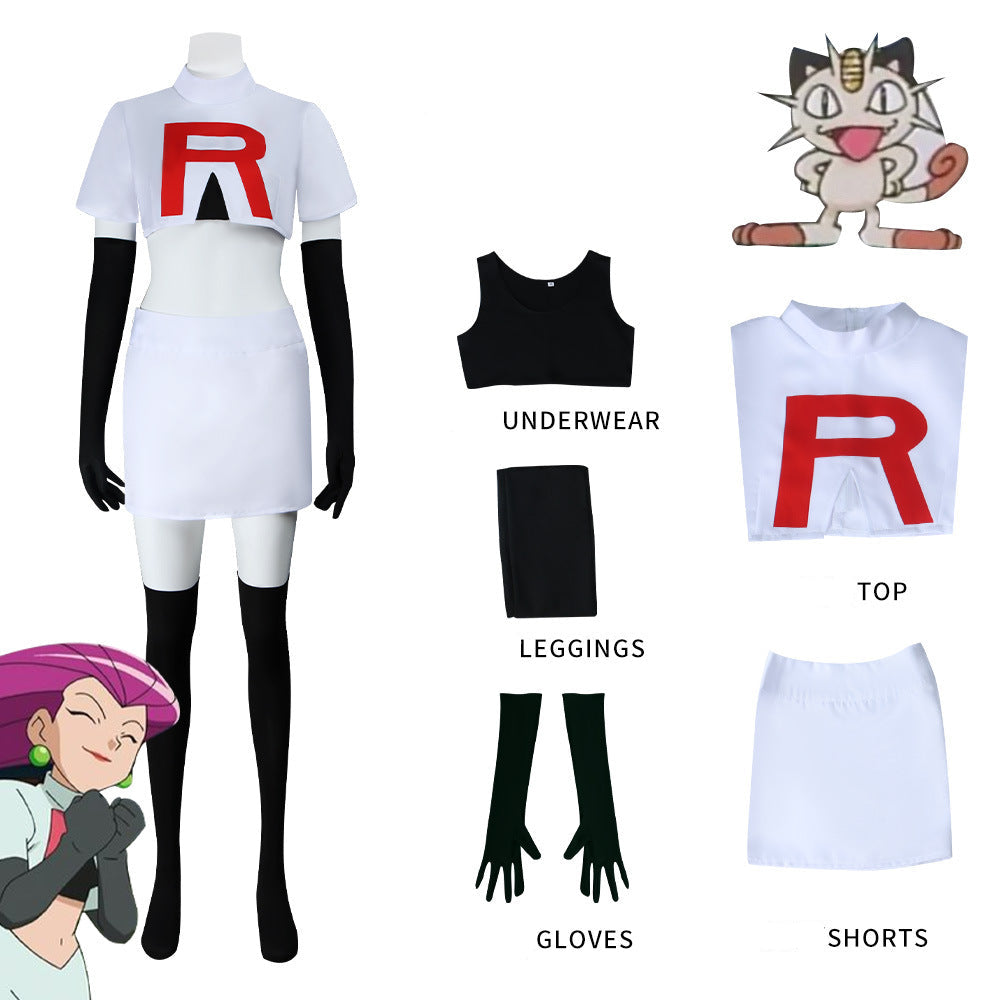 Team Rocket Jessie cosplay costume pokemon white outfit halloween full set front view