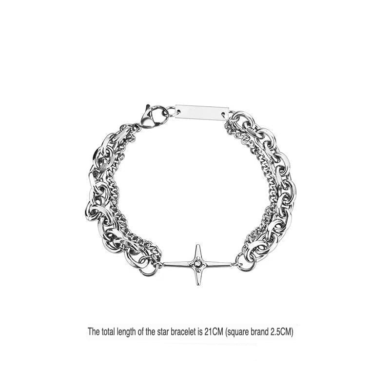 A silver star charm bracelet with a 21CM length, displayed against a white background with size details.