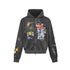 Charcoal oversized graffiti graphic zip-up hoodie isolated on white.