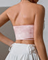 Back view of pink velvet strapless corset with minimal stitching detail.