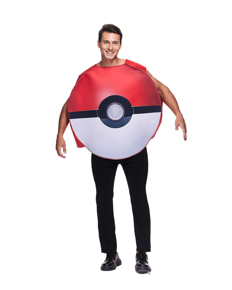 Red and white Pokéball costume angled front view