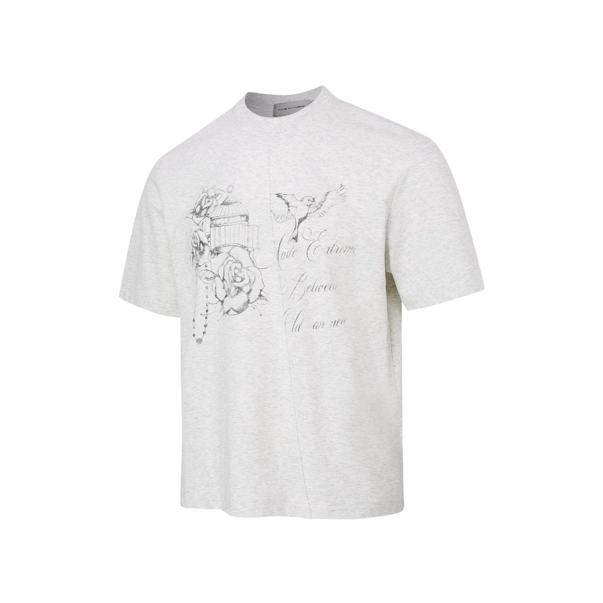 Heather gray vintage birdcage rose graphic T-shirt product view