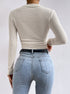back view showing slim fit on cream waffle knit long sleeve crop top