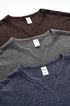 Different colors of waffle knit V-neck long sleeve t-shirts in brown, gray, navy blue