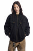 Oversized washed Harrington jacket in black with flap chest pockets and brass zipper