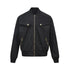 Black oversized Harrington jacket isolated on white with flap and zip pockets