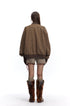 Back view of brown washed Harrington jacket with ribbed hem and dropped shoulders