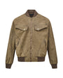 Brown washed Harrington jacket isolated on white with brass zipper and utility pockets