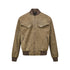 Brown washed Harrington jacket isolated on white with brass zipper and utility pockets