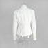 Back view of white tailored blazer displayed on mannequin
