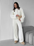 White knit lounge set with oversized zip jacket