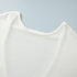 Close-up neckline of white knit sweater with clean stitch finish