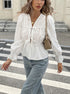 Long sleeve puff sleeve blouse with tie detail in white