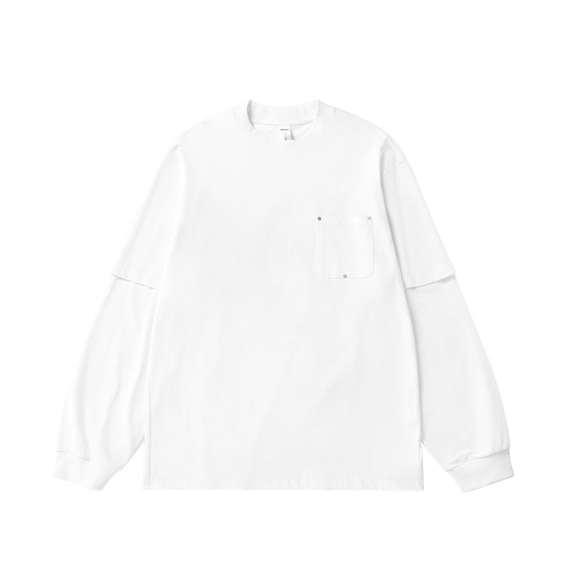 White oversized long sleeve t-shirt for men with chest pocket
