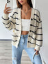 white striped cardigan front view oversized fit