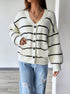 white striped knit cardigan buttoned front casual