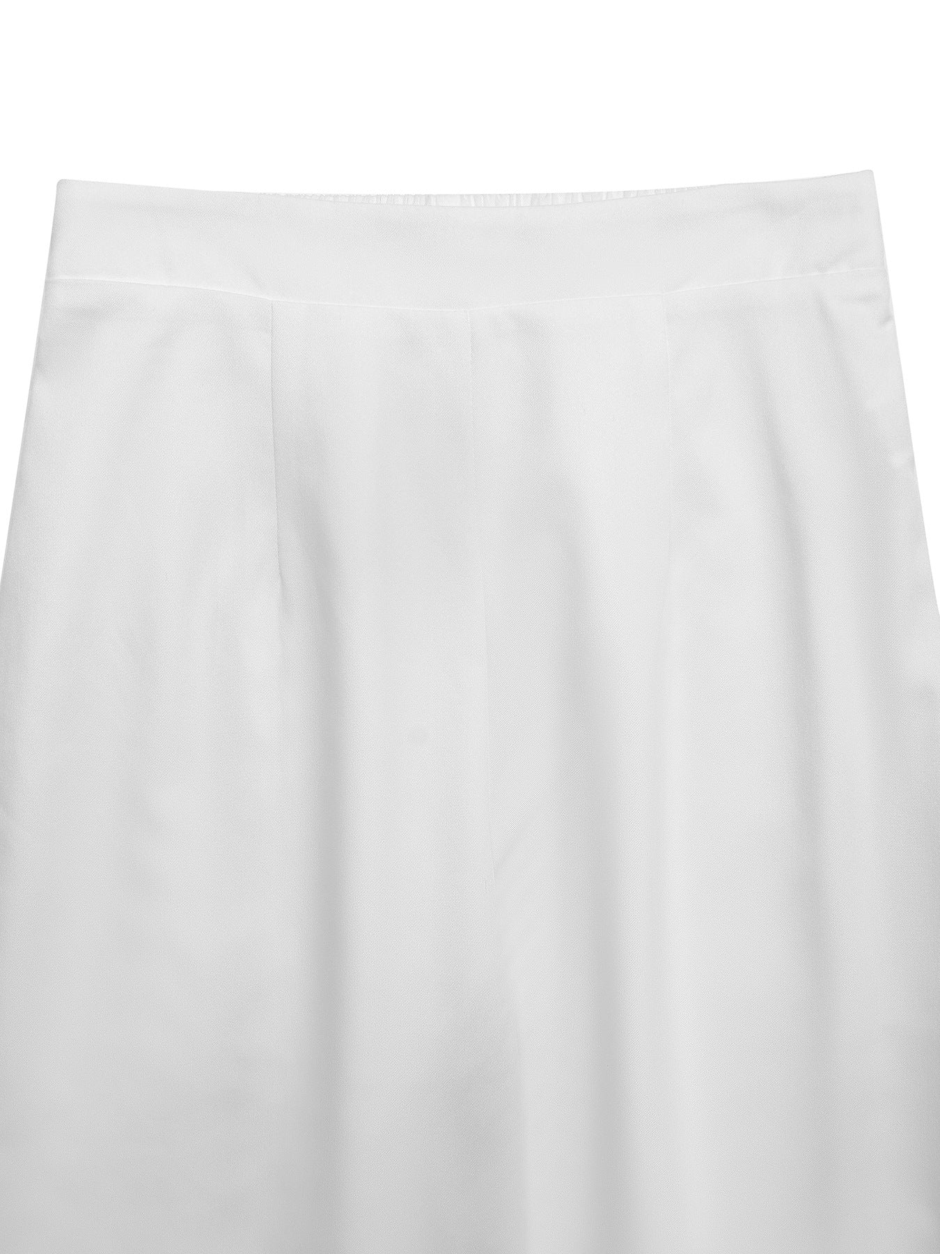 white tailored trousers laid flat front view
