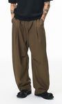 Khaki wide-leg trousers with drawstring waist, casual streetwear fit
