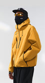 Yellow windbreaker jacket left side view, zip pockets visible