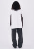 Woman back view in white retro contrast long sleeve t-shirt