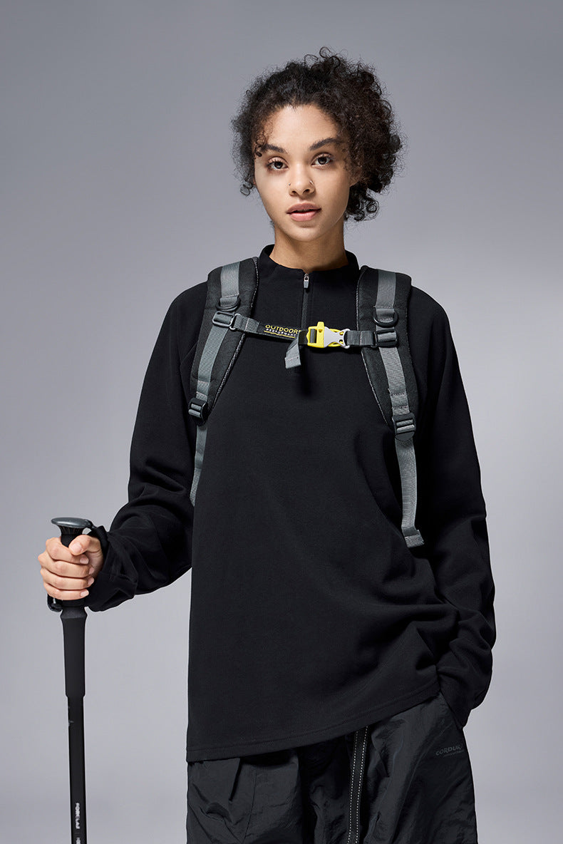 Black half zip long sleeve t shirt for women relaxed fit