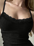 Women’s black camisole top with lace trim and ribbed fabric