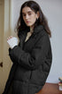 Black long quilted down coat with stand collar and relaxed winter fit