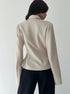 back view women’s beige blazer, tailored waist, long sleeves