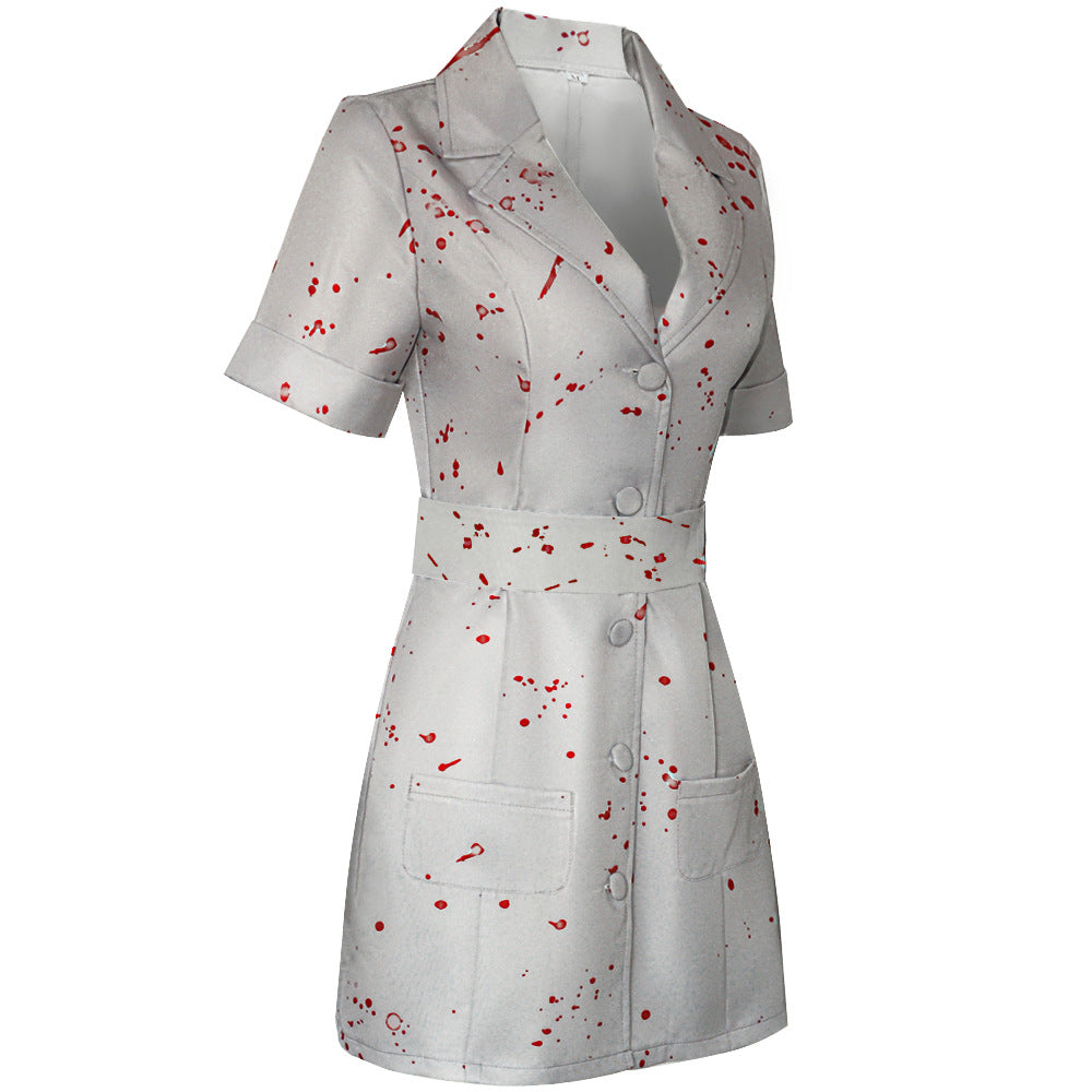 women’s bloody nurse Halloween costume side angle short dress