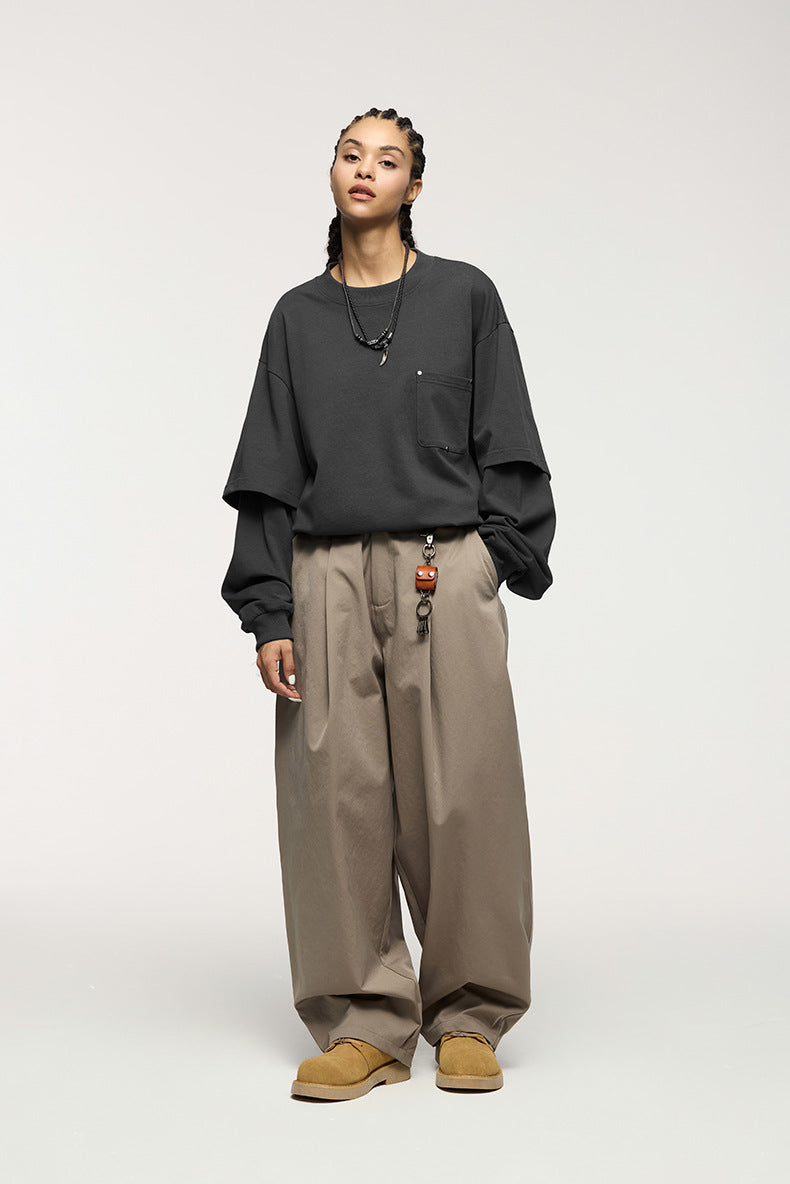 Carbon gray oversized long sleeve t-shirt women’s streetwear look