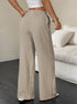 Women’s khaki wide leg pants high waist drawstring back view