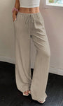 Women’s khaki wide leg pants with drawstring waist front view