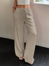 Women’s khaki wide leg pants with drawstring waist front view
